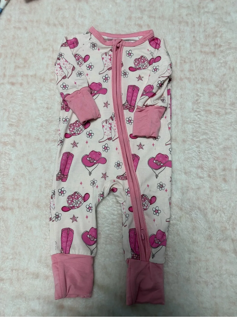 Pink Cowgirl Print Zip-Up Baby Bamboo Sleeper